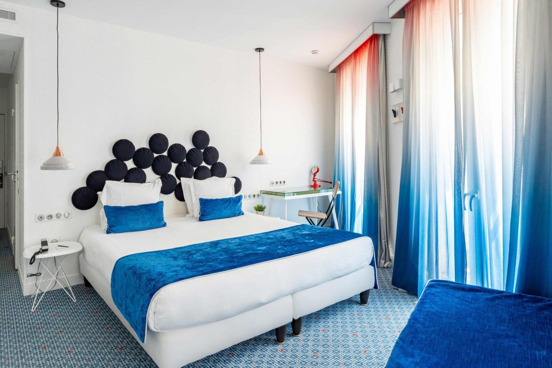 Stylish Blue-and-White Hotel Room